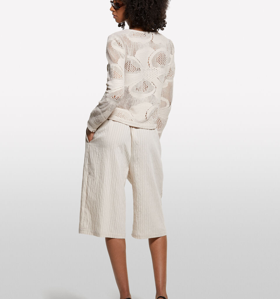 Cream white striped bermudas - women's shorts - Creamy White | Sisley image number 2